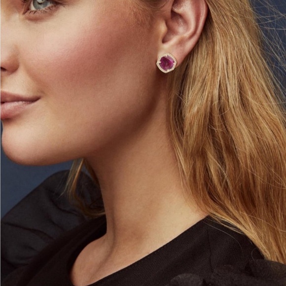 Kendra Scott Davie Raspberry Labradorite Gold Stud Earrings new - Picture 3 of 6